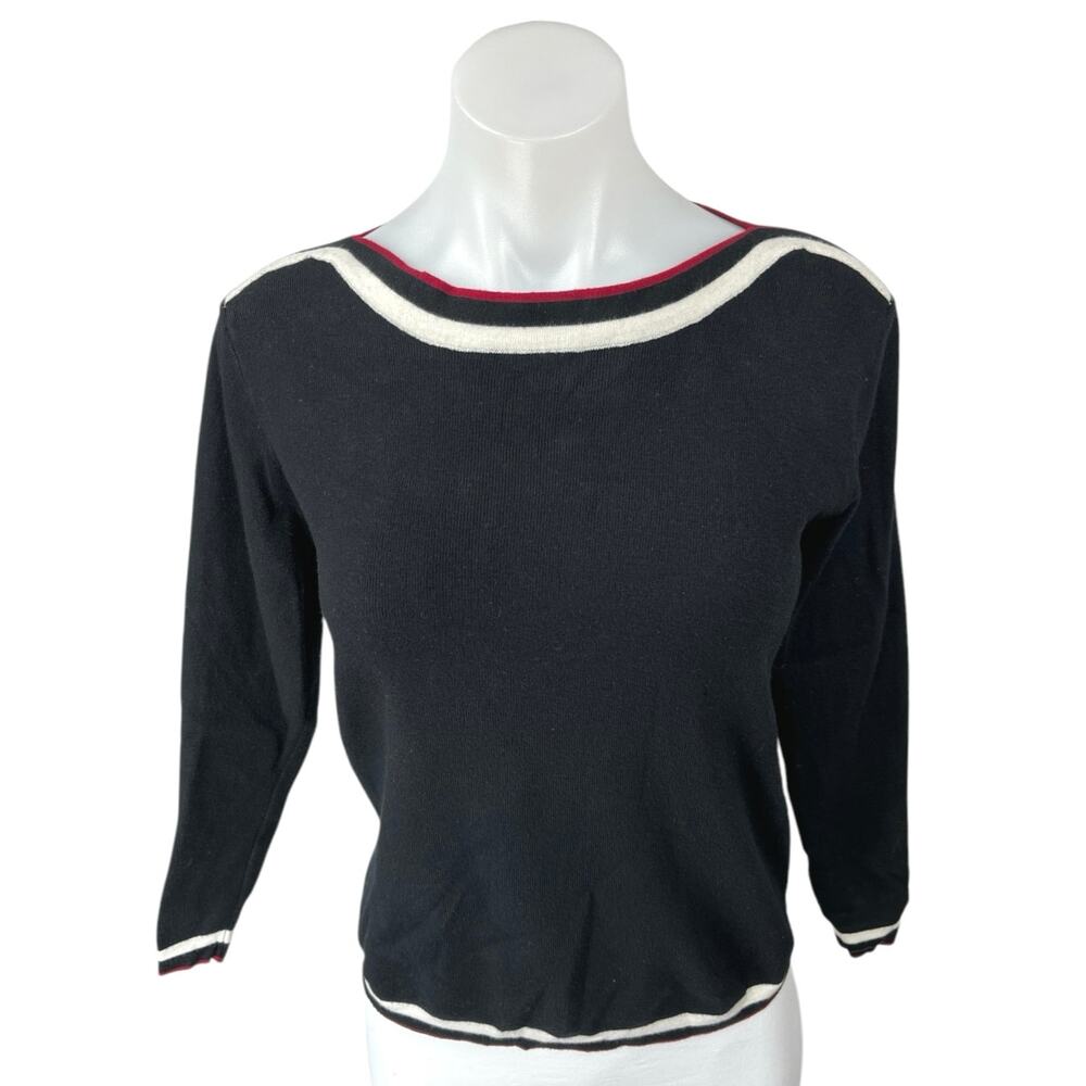 Eternelle Women's Black White Striped Long Sleeve Pullover Sweater Top Size S